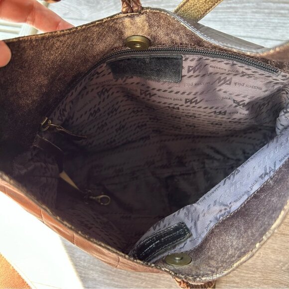 Misses Pick Croc Embossed Leather Shoulder Bag Made in Spain - Picture 10 of 16